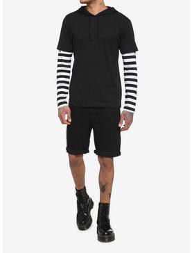 Black & White Stripe Twofer Hooded Long-Sleeve T-Shirt, , hi-res