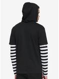 Black & White Stripe Twofer Hooded Long-Sleeve T-Shirt, BLACK  WHITE, alternate