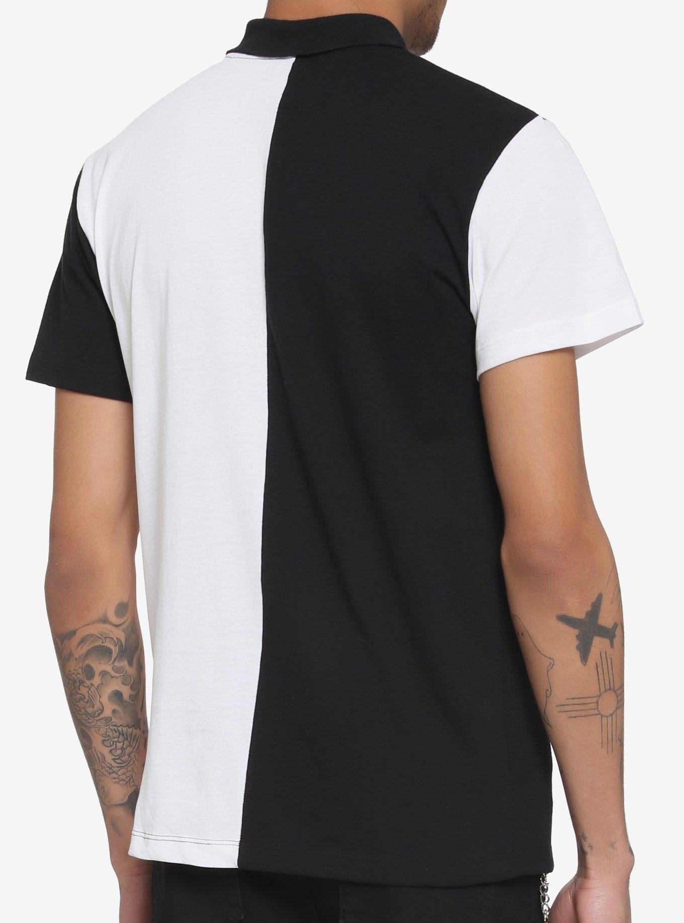 Black & White Color-Block Polo Shirt, BLACK  GREEN, alternate