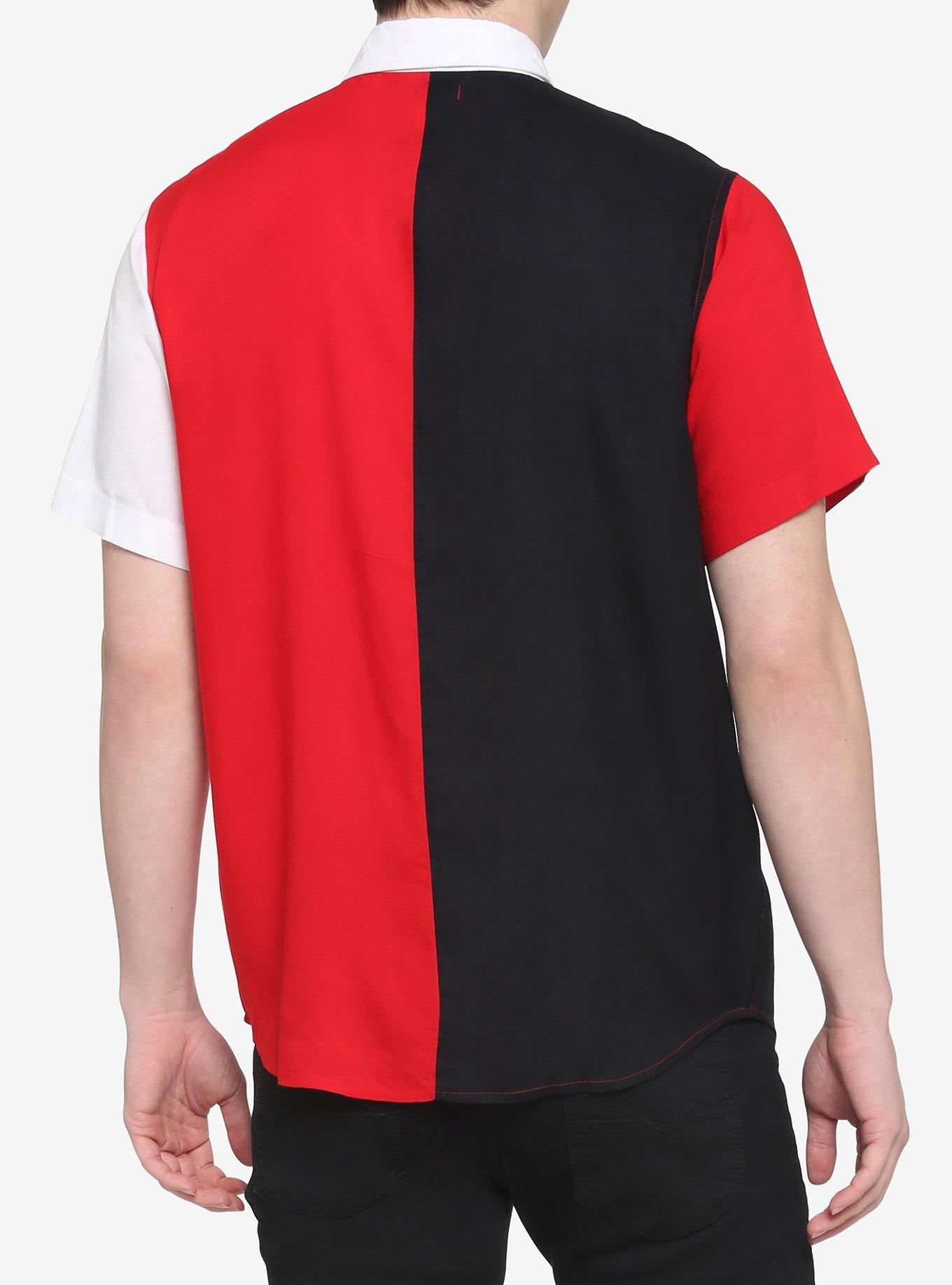 Red White & Black Color-Block Woven Button-Up, BLACK  WHITE, alternate