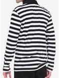 White & Black Stripe Chain Collar Long-Sleeve Polo Shirt, BLACK  WHITE, alternate