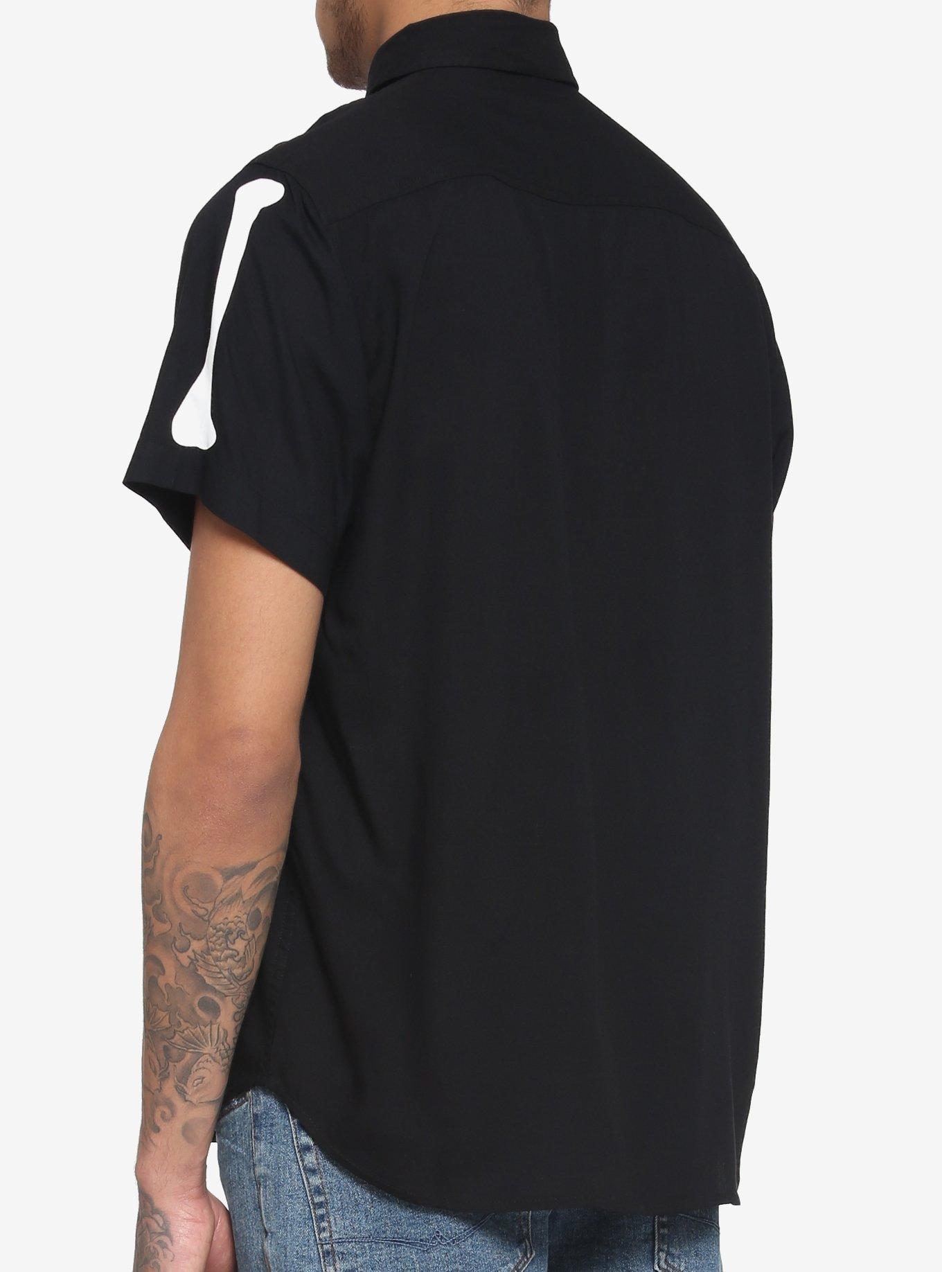Skeleton Rib Cage Woven Button-Up, BLACK  WHITE, alternate