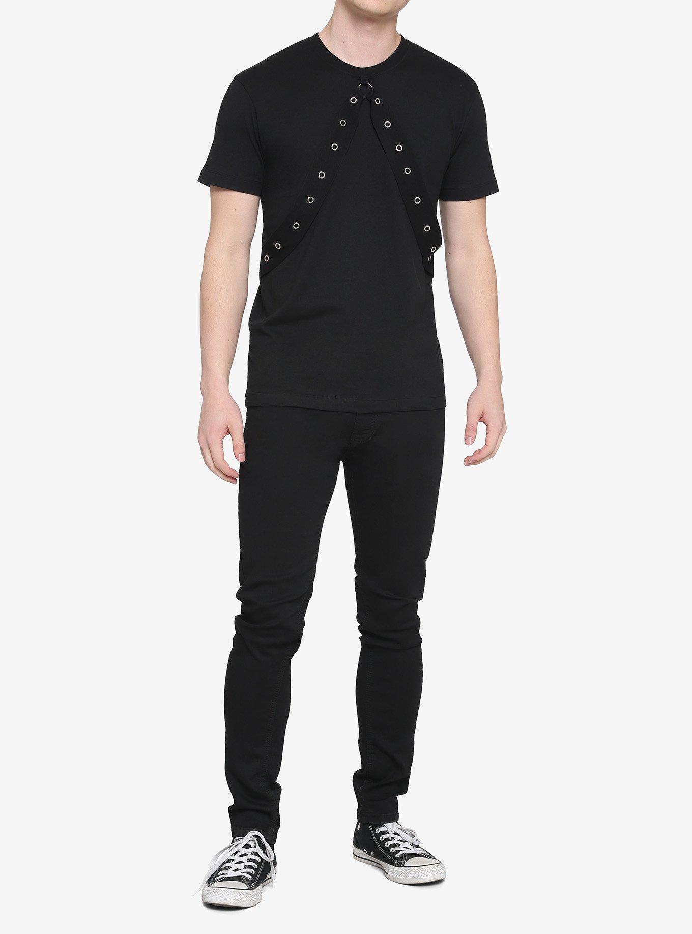 Black Double Grommet Strap T-Shirt, BLACK, alternate