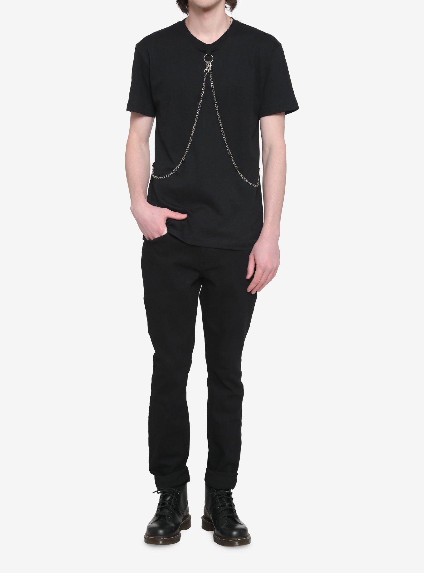 Black Double Chain T-Shirt, BLACK, alternate