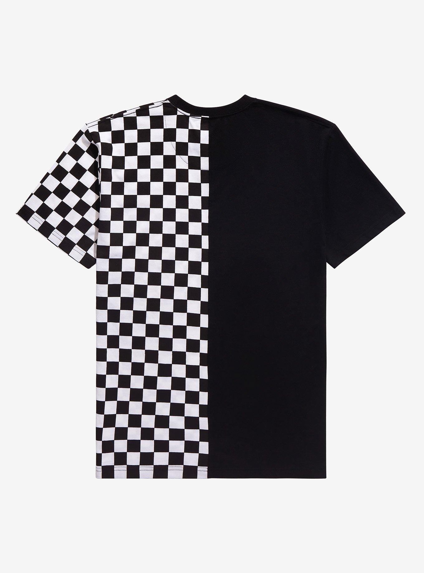 Black & White Checkered Split T-Shirt, BLACK, alternate