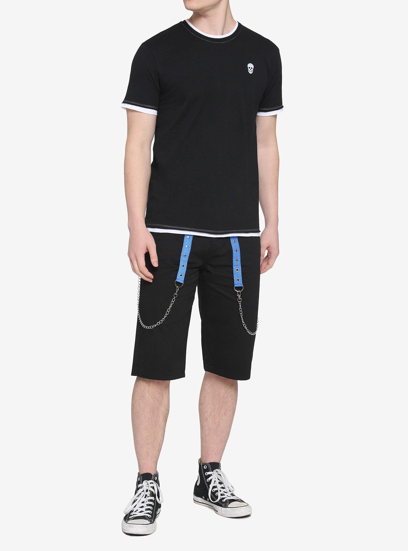 Black & White Contrast Stitch T-Shirt, BLACK  WHITE, alternate
