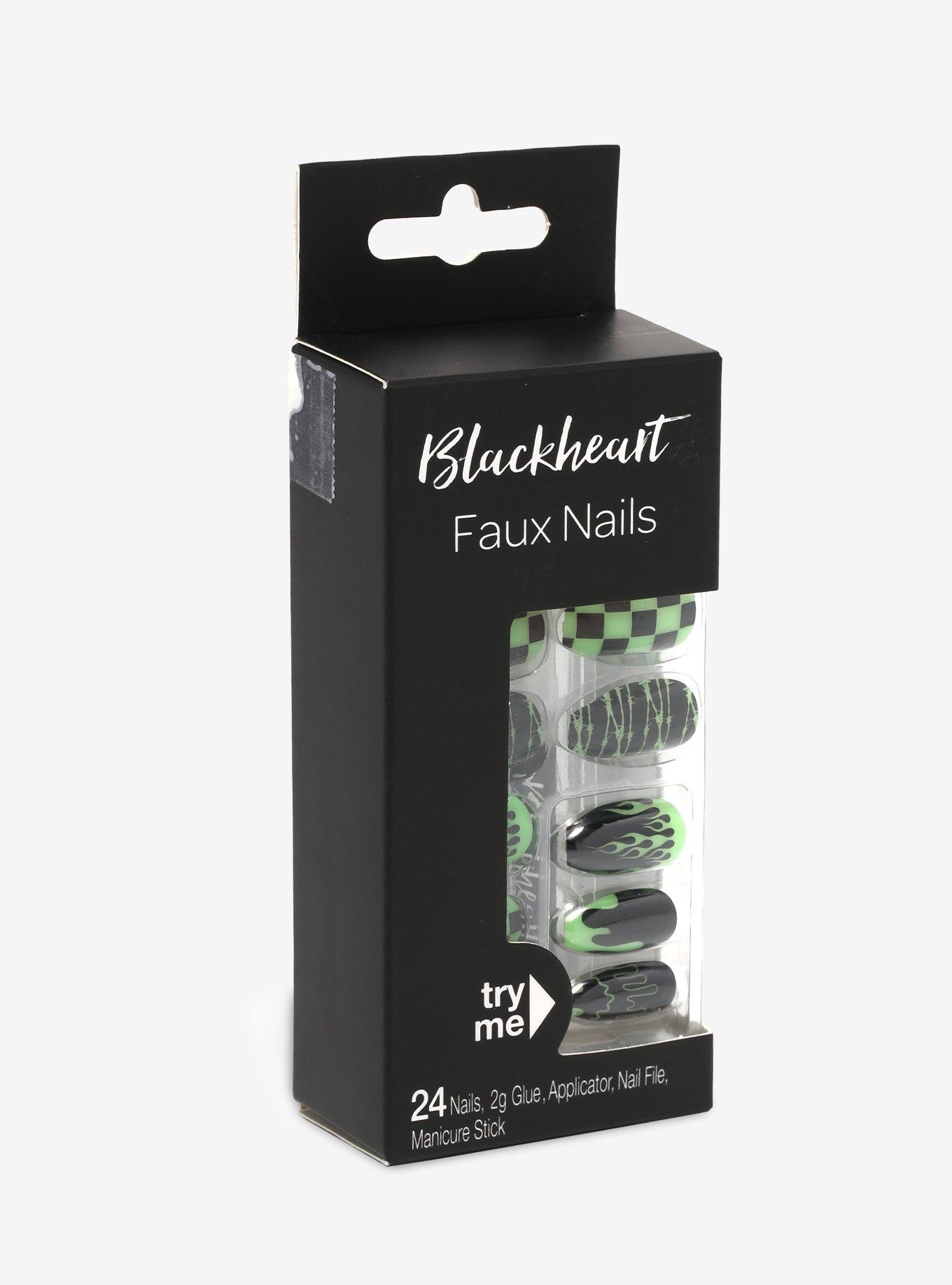 Black & Neon Green Faux Nail Set, , alternate