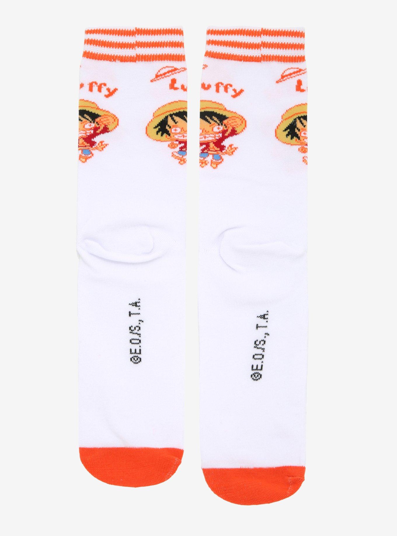 One Piece Luffy Chibi Stripe Crew Socks, , alternate