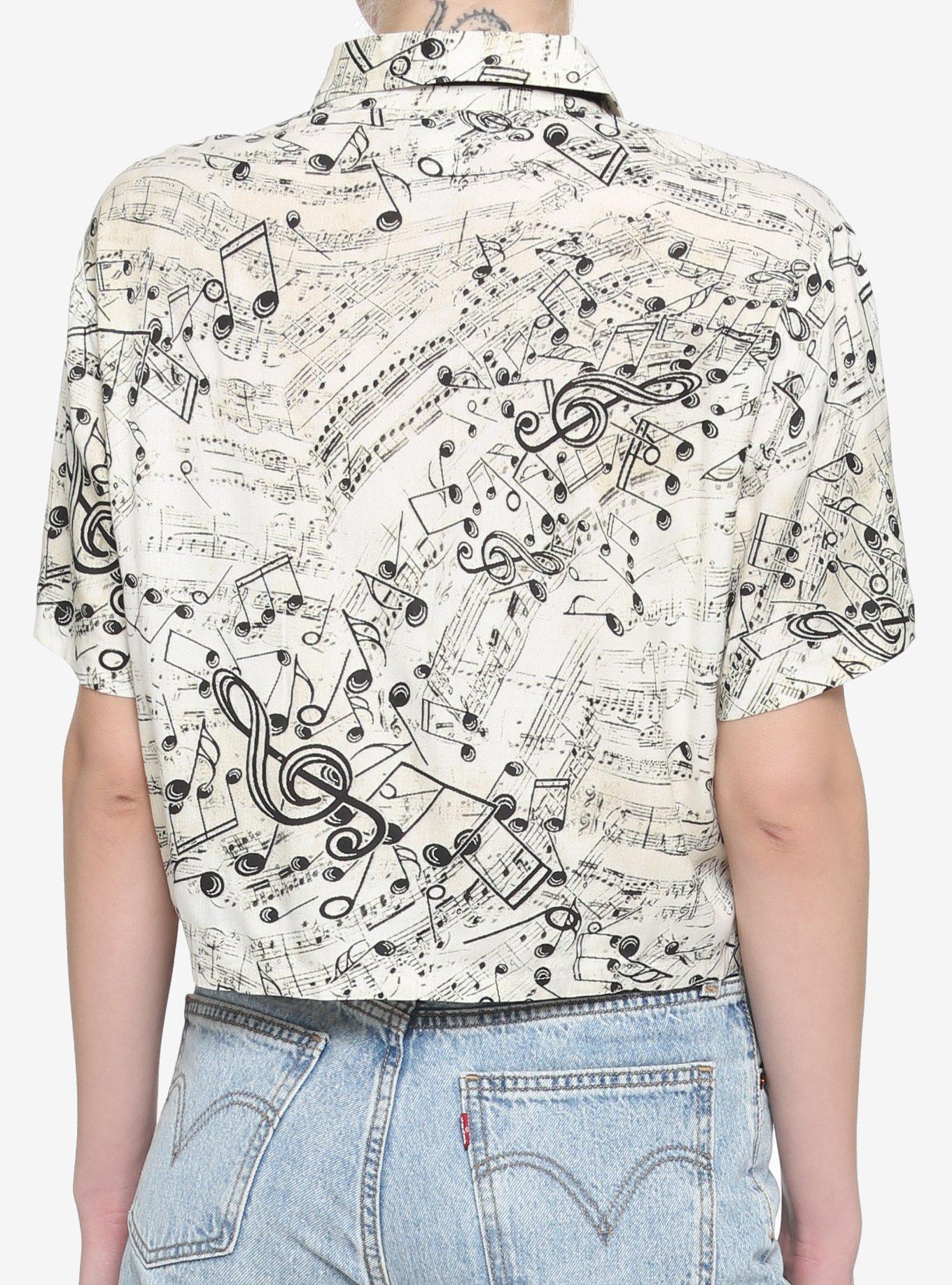 Music Notes Boxy Girls Crop Woven Button-Up, IVORY, alternate
