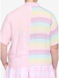 Pastel Stripe Split Boxy Girls Crop Woven Button-Up Plus Size, STRIPES, alternate
