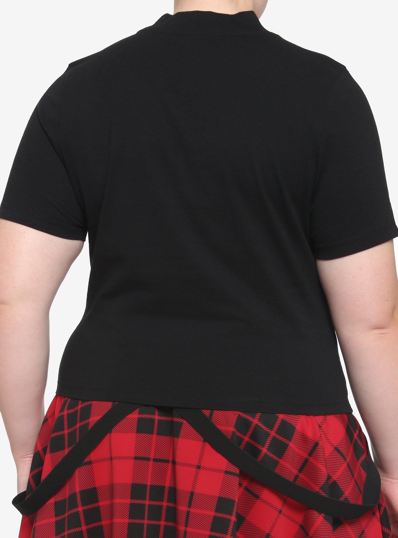 Black Cut-Out Safety Pin Girls T-Shirt Plus Size, BLACK, alternate