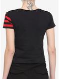 Black & Red Stripe Patchwork Girls Baby T-Shirt, STRIPES - RED, alternate