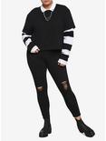 Chain Collar Stripe Twofer Long-Sleeve Girls Polo Shirt Plus Size, STRIPES, alternate