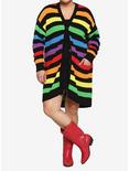 Rainbow Stripe Oversized Girls Cardigan Plus Size, STRIPES, alternate