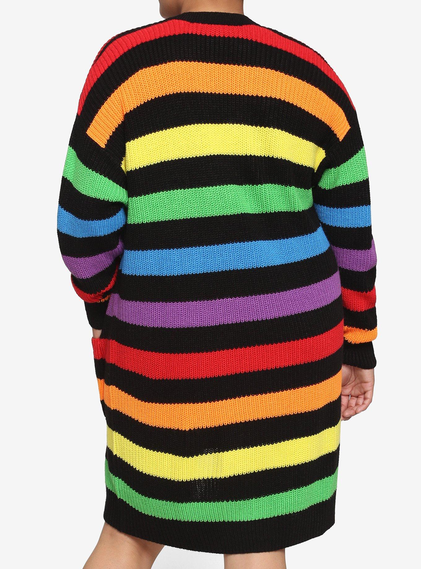 Rainbow Stripe Oversized Girls Cardigan Plus Size, STRIPES, alternate