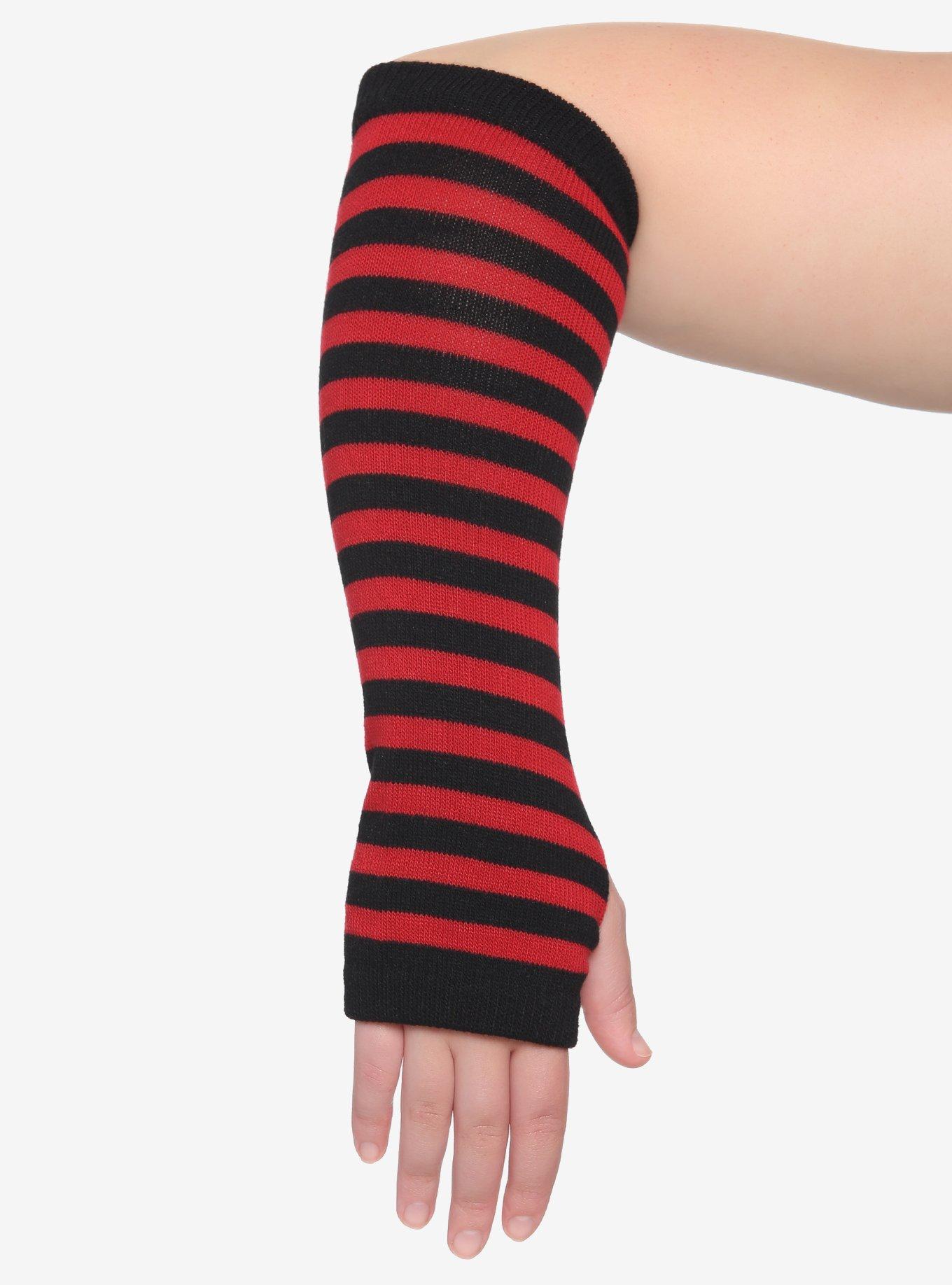 Red & Black Stripe Arm Warmers Plus Size, , alternate