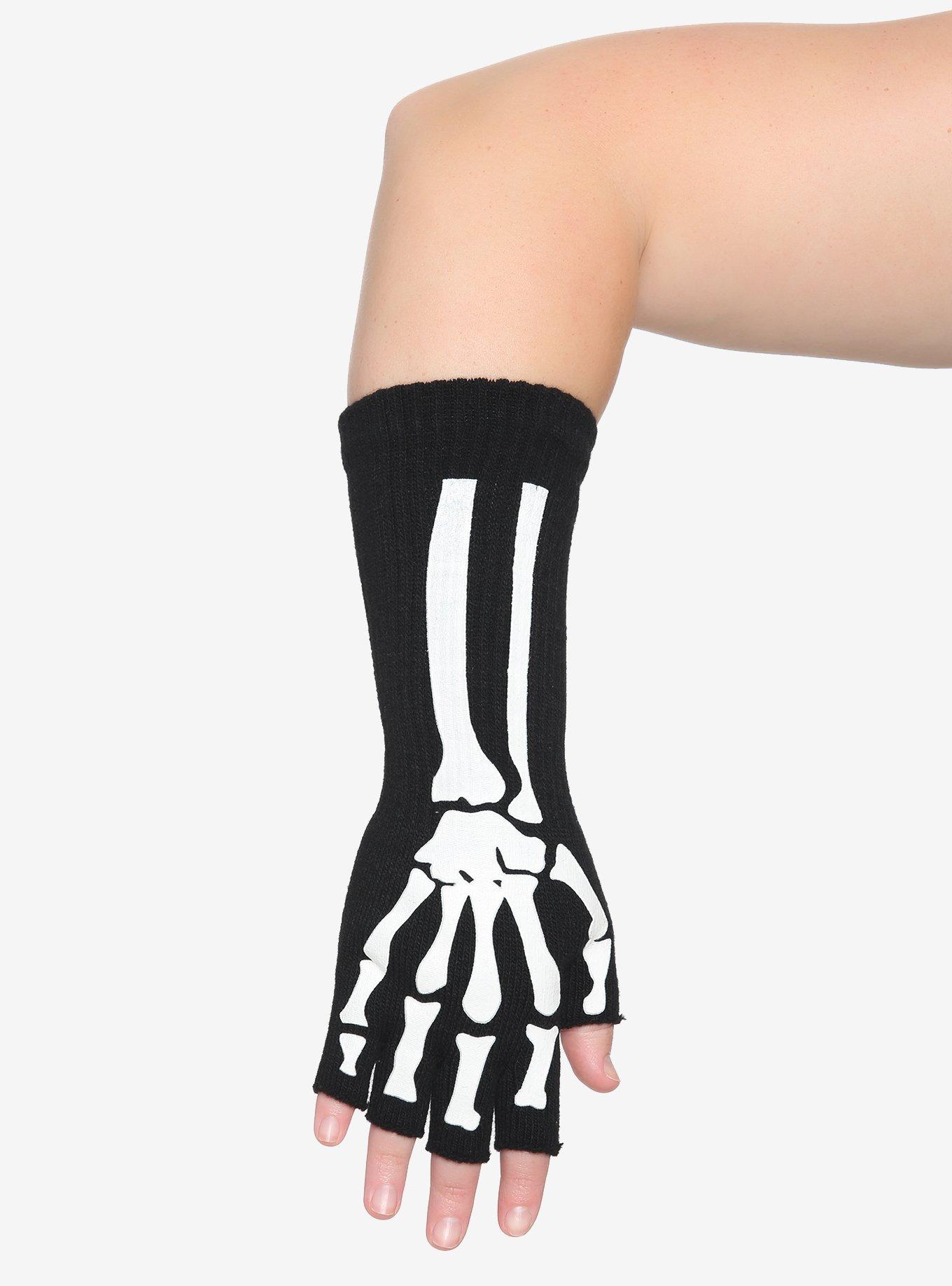 Skeleton Fingerless Arm Warmers Plus Size, , alternate