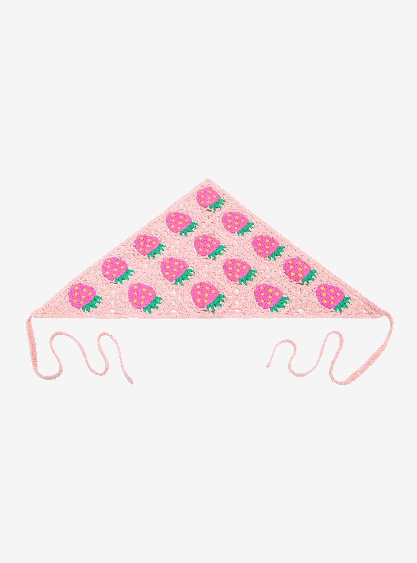 Pink Strawberry Crochet Hair Scarf, , alternate