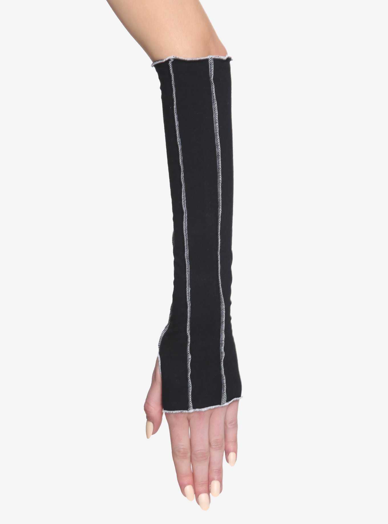 Black Contrast Stitch Arm Warmers, , hi-res