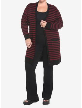 Black & Red Stripe Girls Cardigan Plus Size, , hi-res