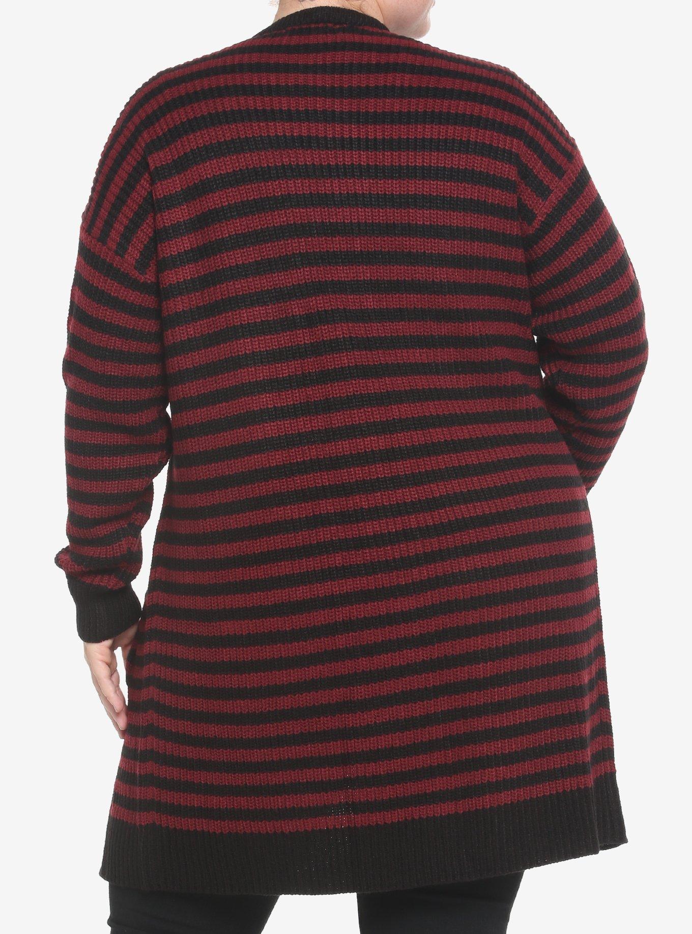 Black & Red Stripe Girls Cardigan Plus Size, STRIPES - RED, alternate