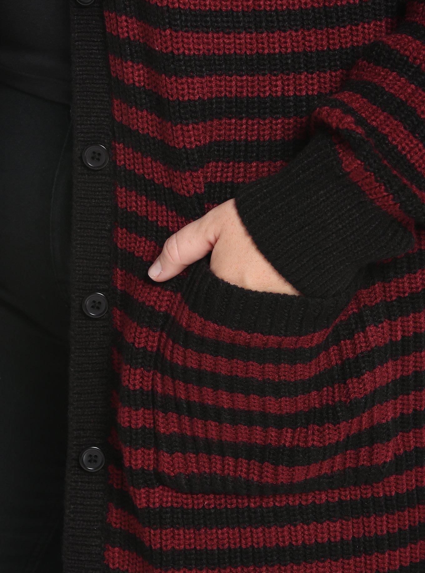 Black & Red Stripe Girls Cardigan Plus Size, STRIPES - RED, alternate