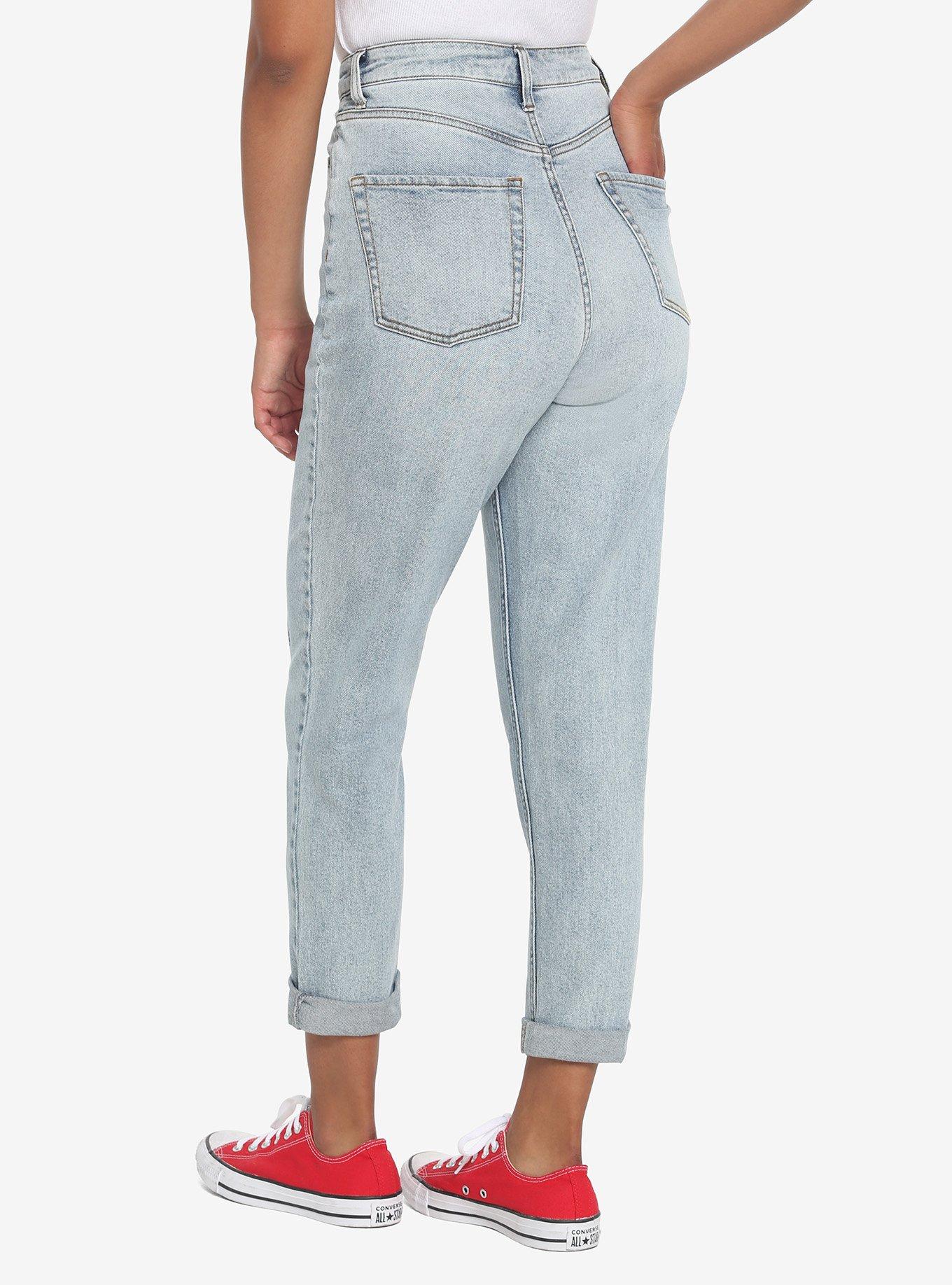 Keroppi Name Mom Jeans, LIGHT WASH, alternate