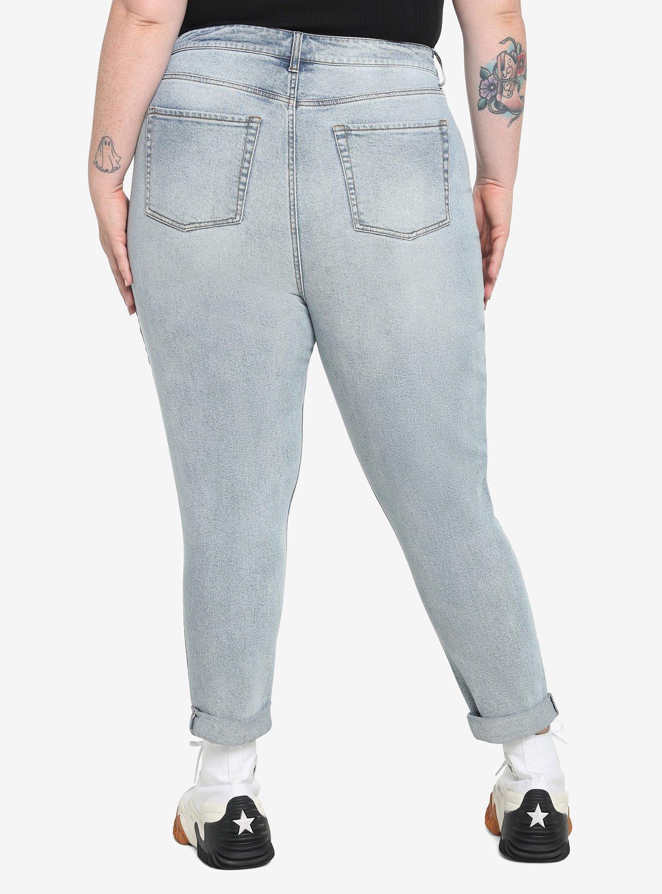 Keroppi Name Mom Jeans Plus Size, LIGHT WASH, alternate