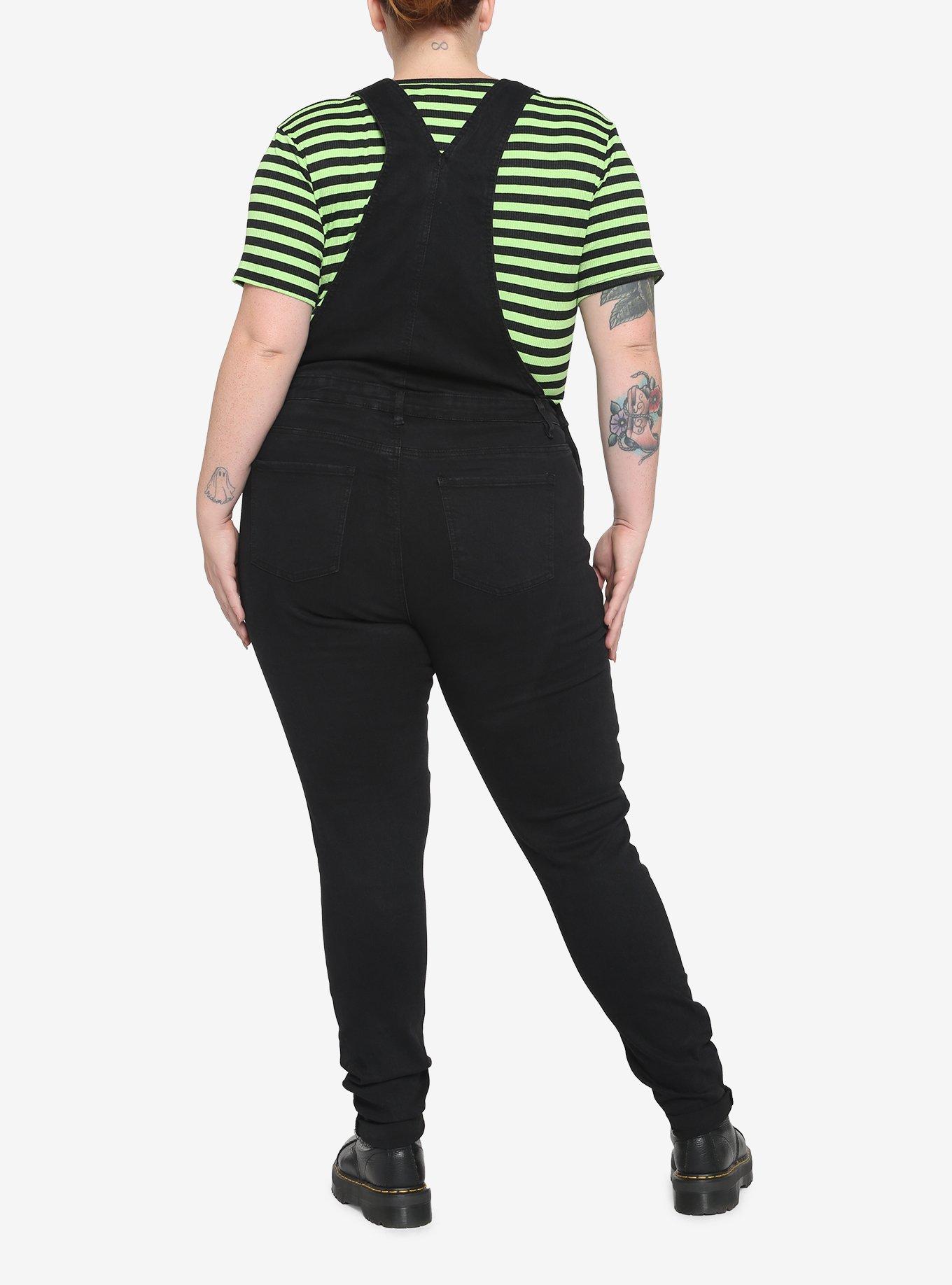 Black Destructed Girls Denim Overalls Plus Size, , hi-res