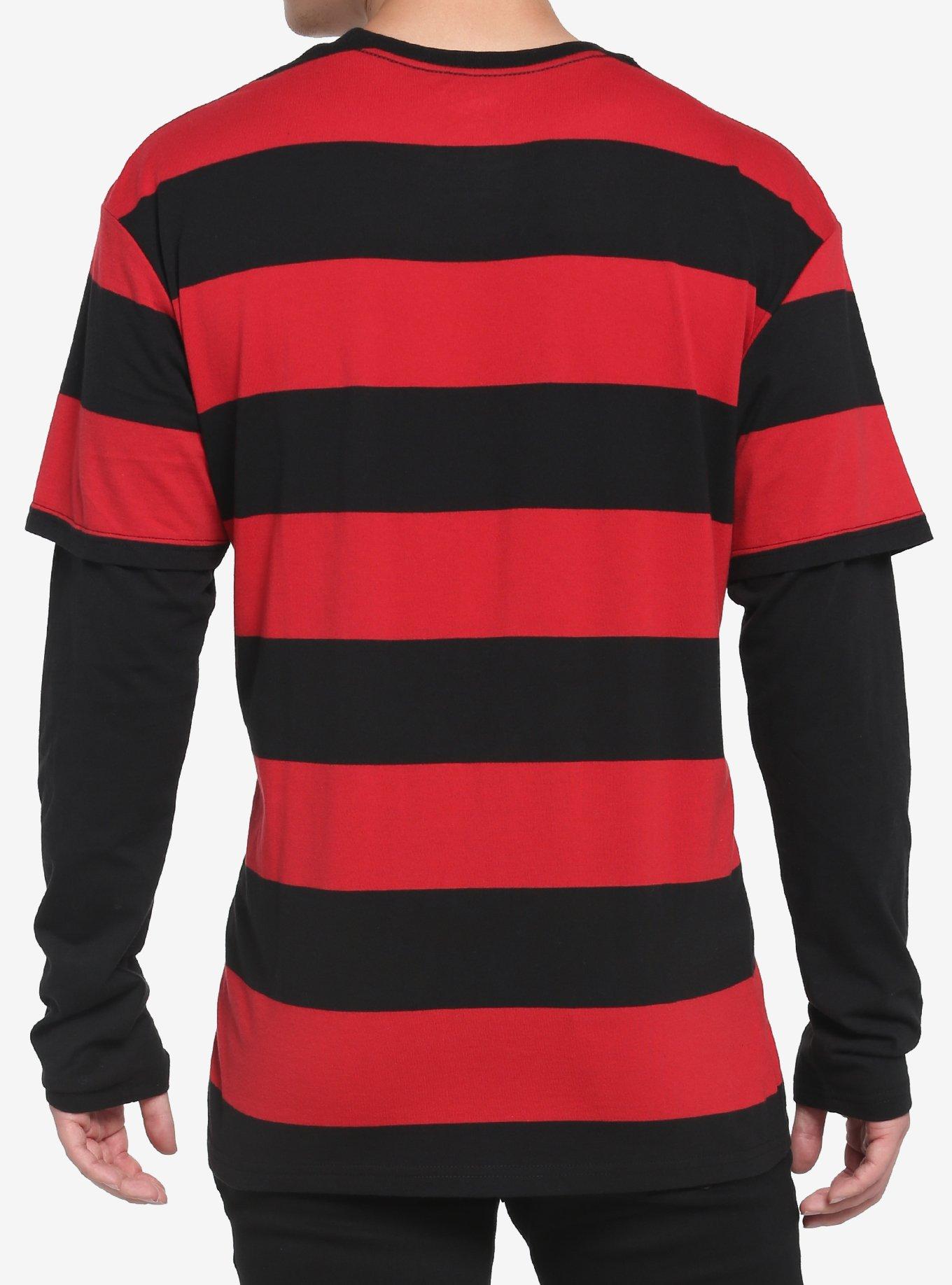 Black & Red Stripe Twofer Long-Sleeve T-Shirt, BLACK  RED, alternate