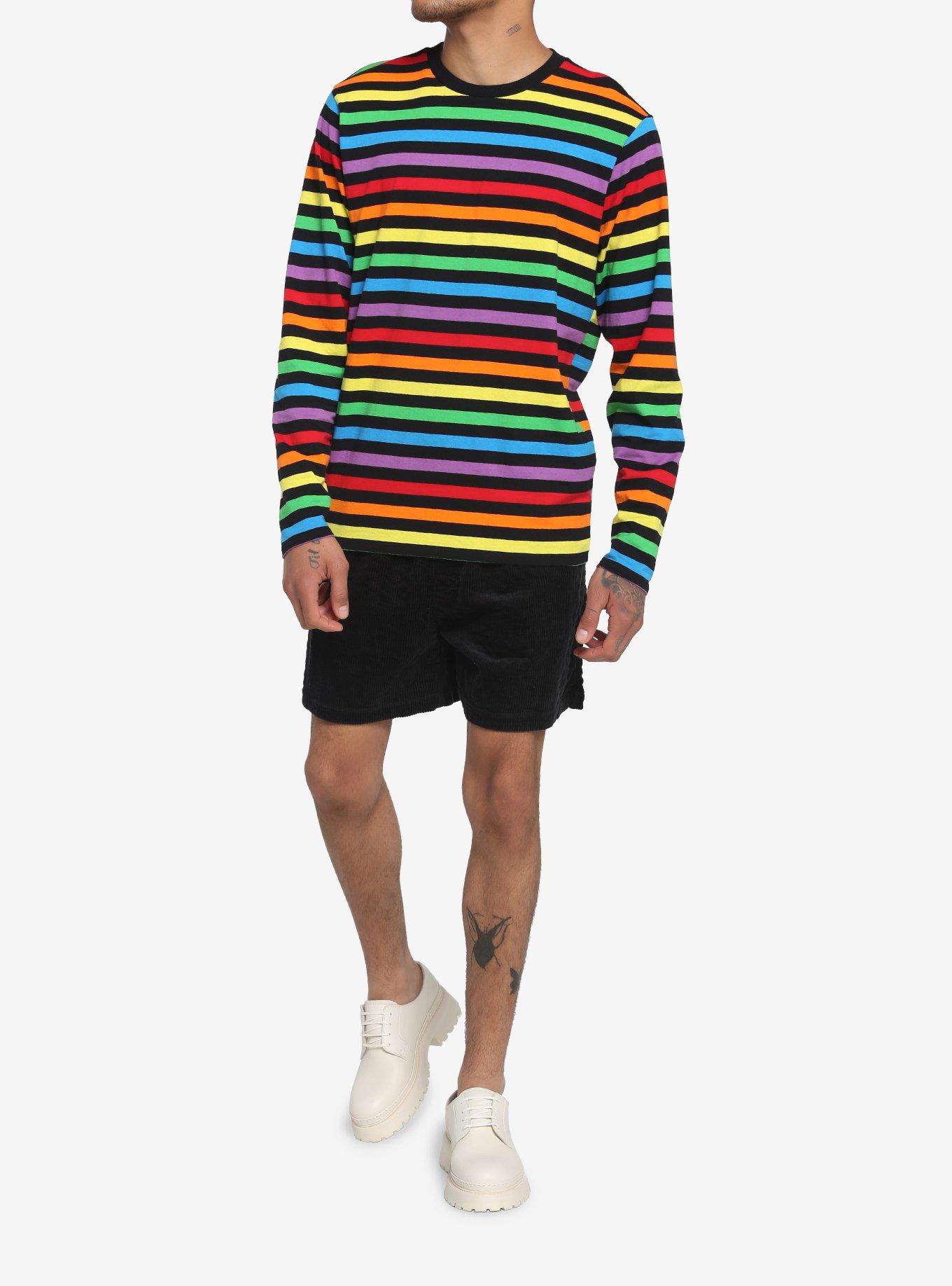 Black & Rainbow Stripe Long-Sleeve T-Shirt, RAINBOW, alternate