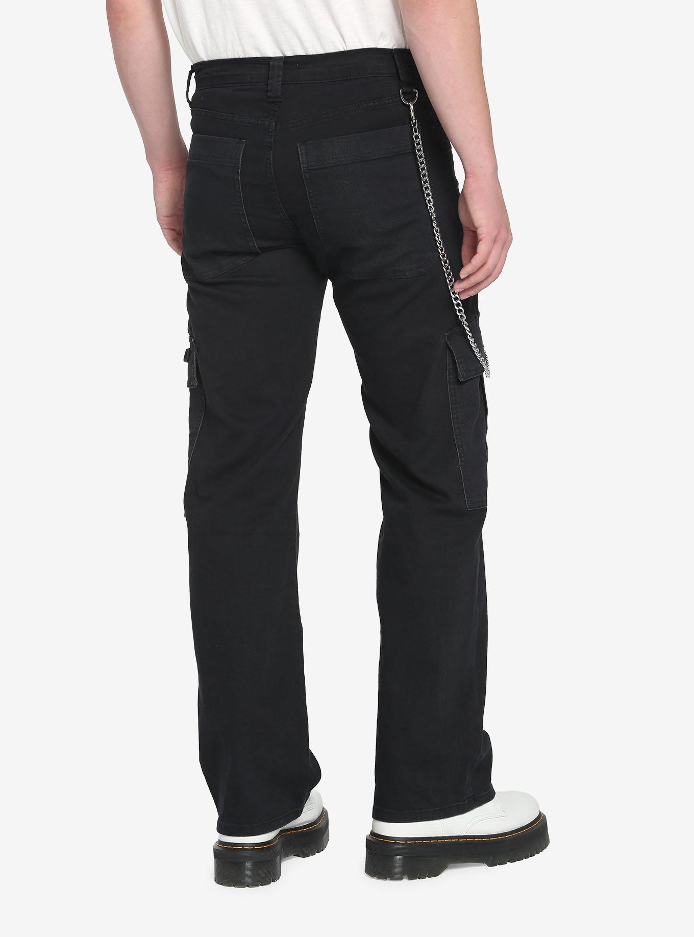 Black Side Chain Carpenter Pants, BLACK, alternate