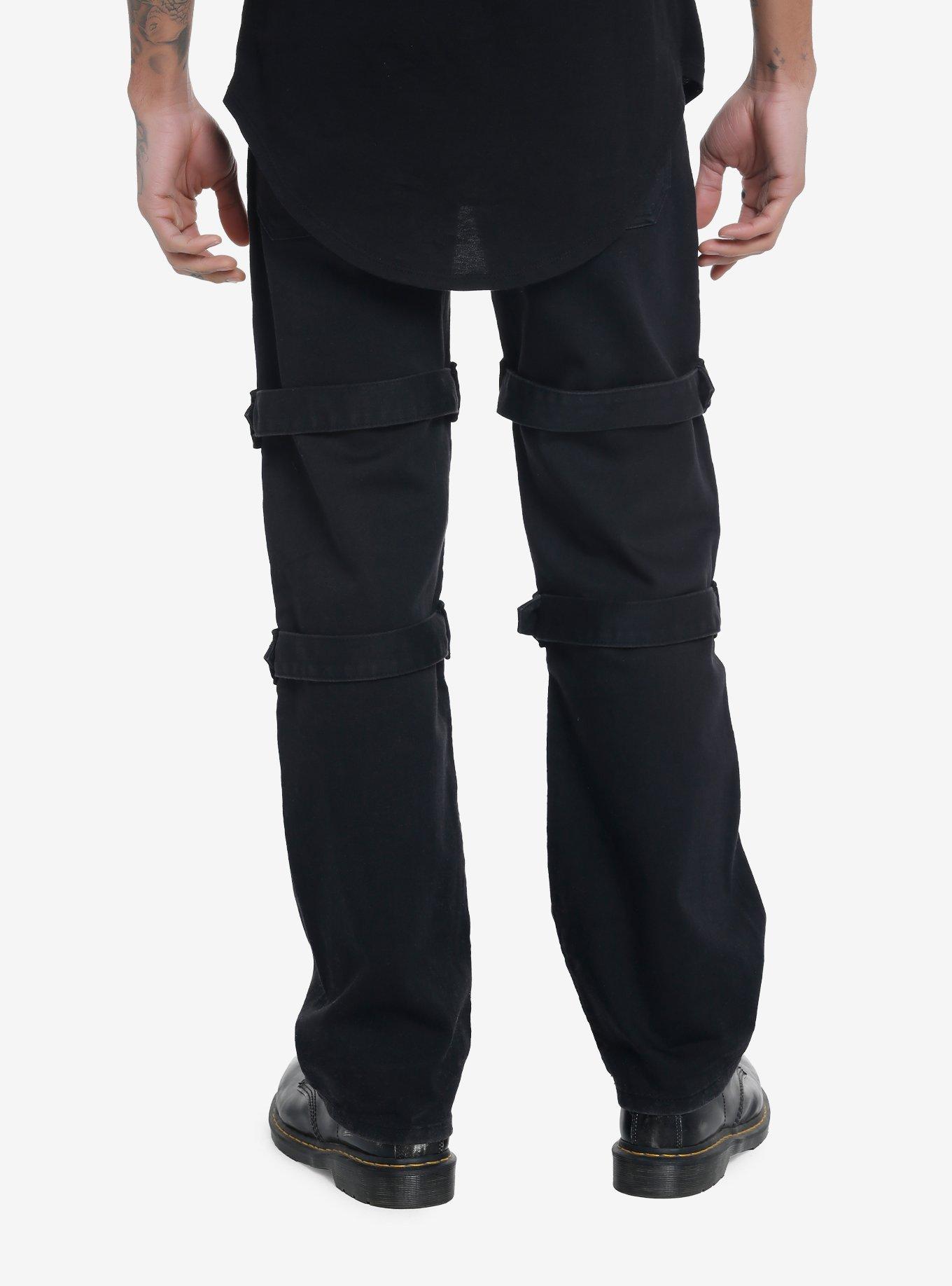 Black Denim Wide Leg Pants With Grommet Belts, , hi-res
