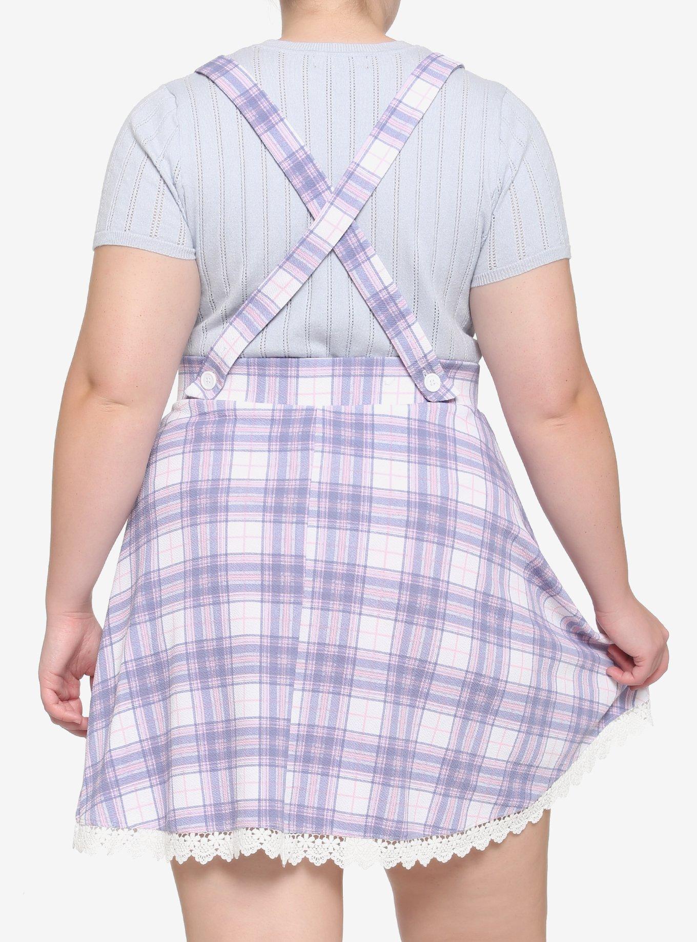 Pink & Purple Plaid Lace Suspender Skirt Plus Size, PLAID - BLUE, alternate