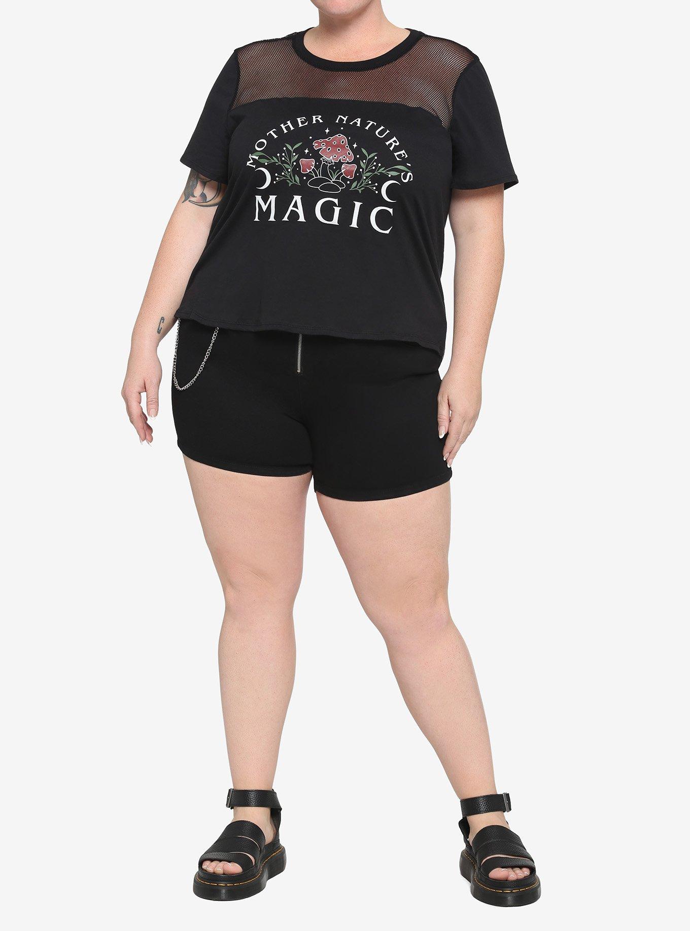Mother Nature's Magic Mushroom Boxy Girls Crop T-Shirt Plus Size, BLACK, alternate