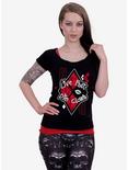 DC Comics The Suicide Squad Harley Quinn Die Clown 2 In 1 Distressed Top, BLACK, alternate