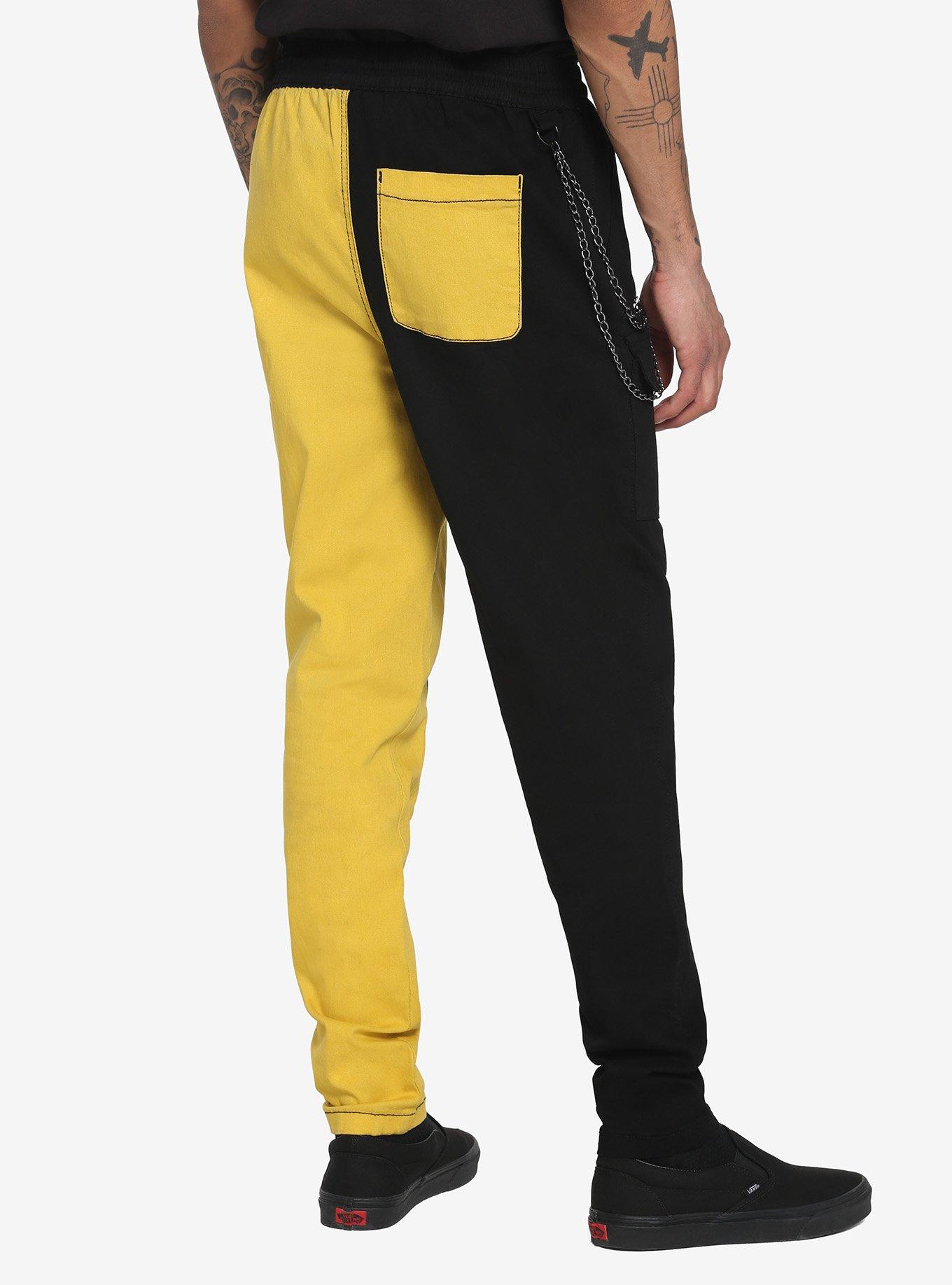 Black & Yellow Split Jogger Pants, BLACK  RED, alternate