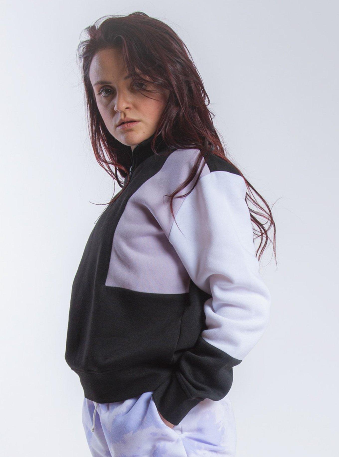 Black Color Block Quarter Zip Pullover, BLACK, alternate