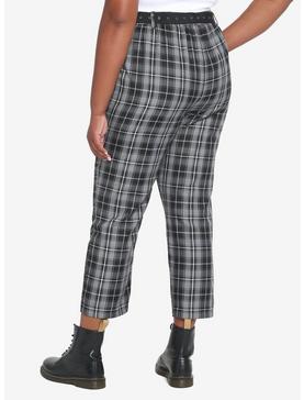 Black & Gray Plaid Pants With Belt Plus Size, , hi-res