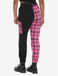 Pink Plaid Split Jogger Pants, PINK, alternate