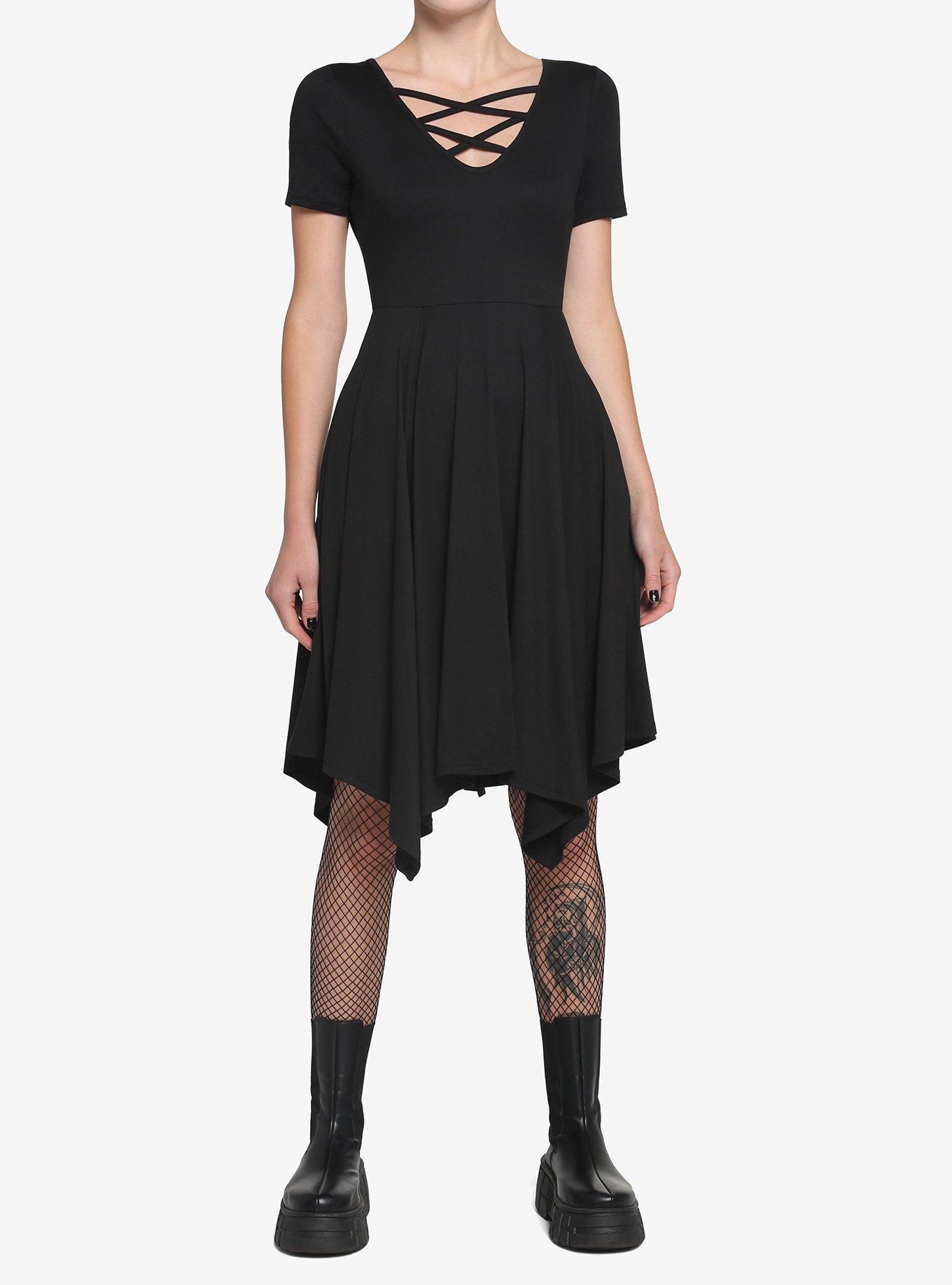 Black Strappy Neckline Dress, BLACK, alternate