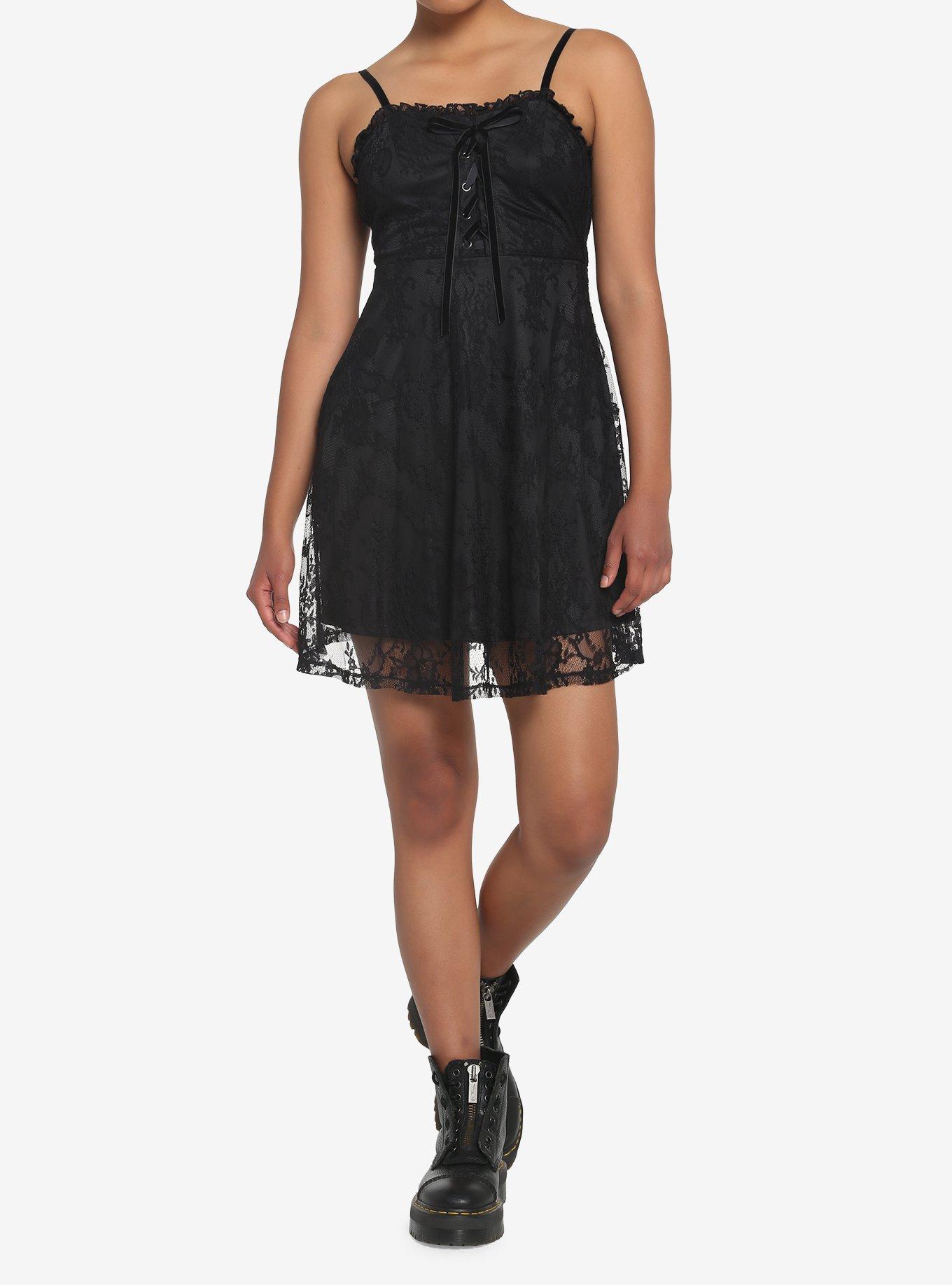 Black Lace-Up Dress, BLACK, alternate