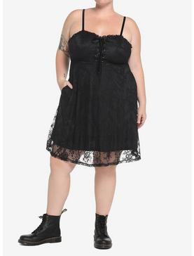 Black Lace-Up Dress Plus Size, , hi-res