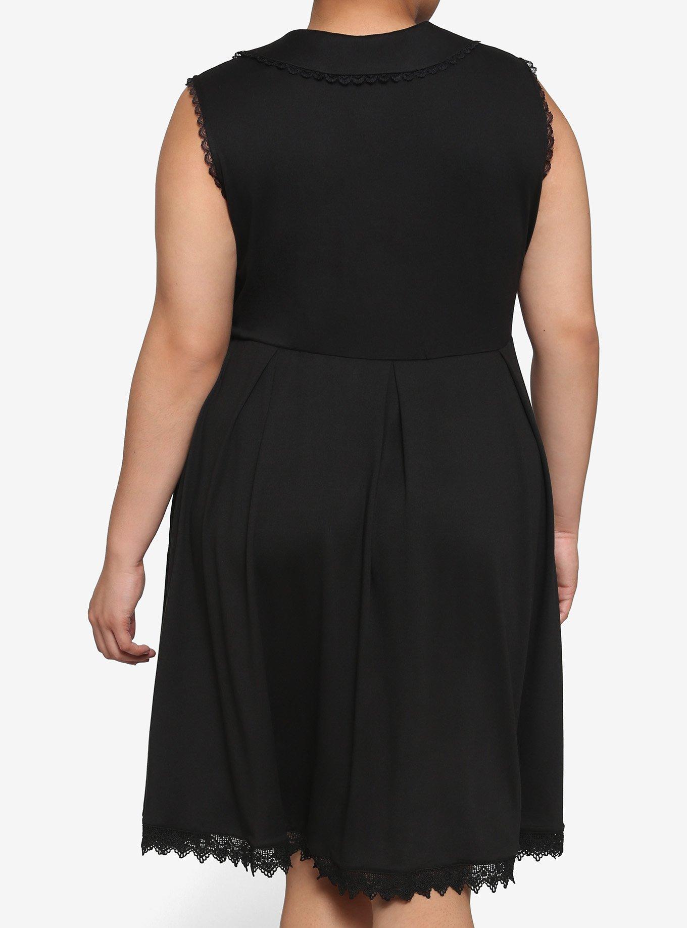 Mushroom Button Collared Dress Plus Size, BLACK, alternate