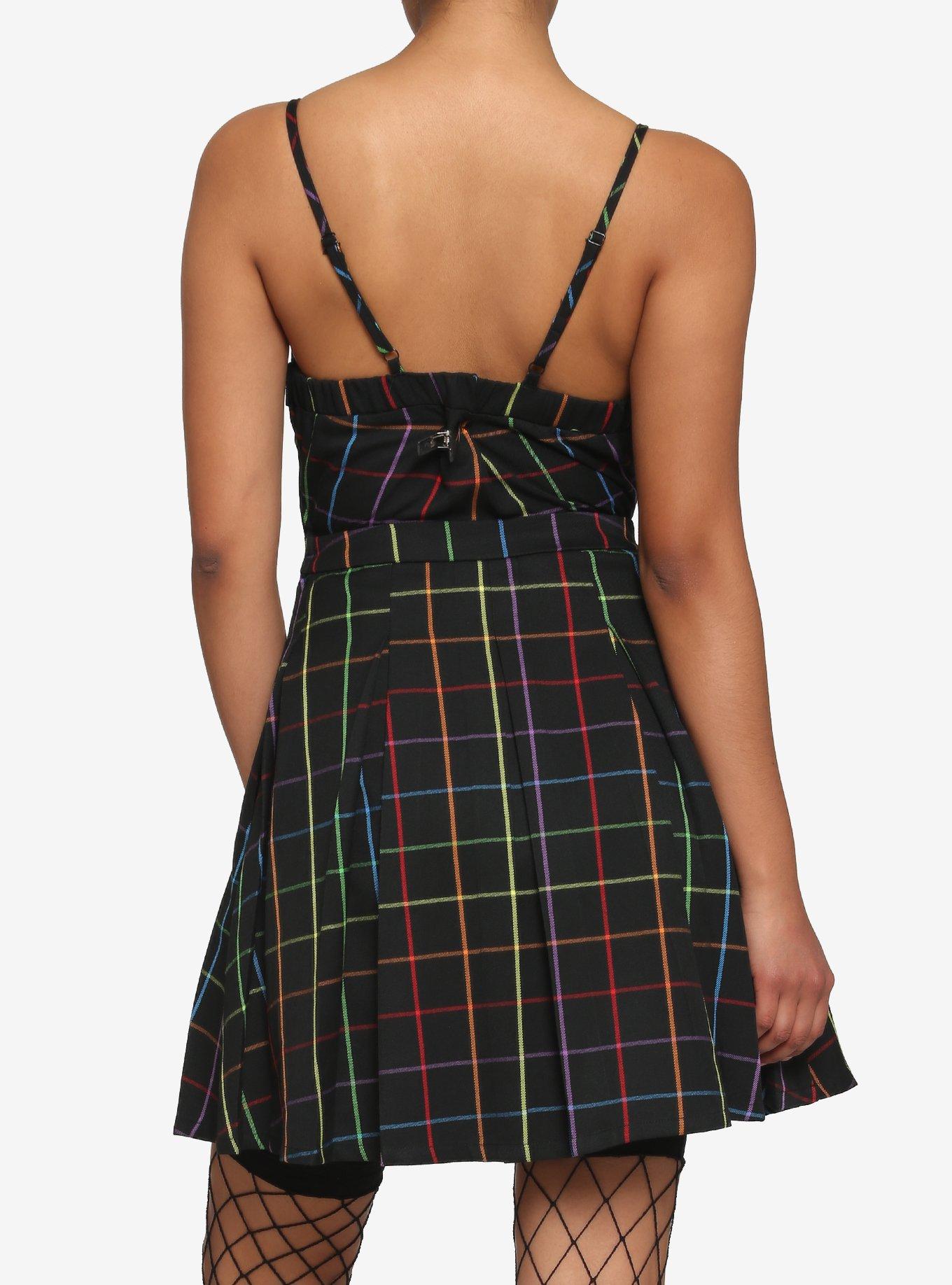 Rainbow Grid Lace-Up Dress, PLAID-RAINBOW, alternate