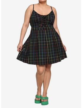 Rainbow Grid Lace-Up Dress Plus Size, , hi-res