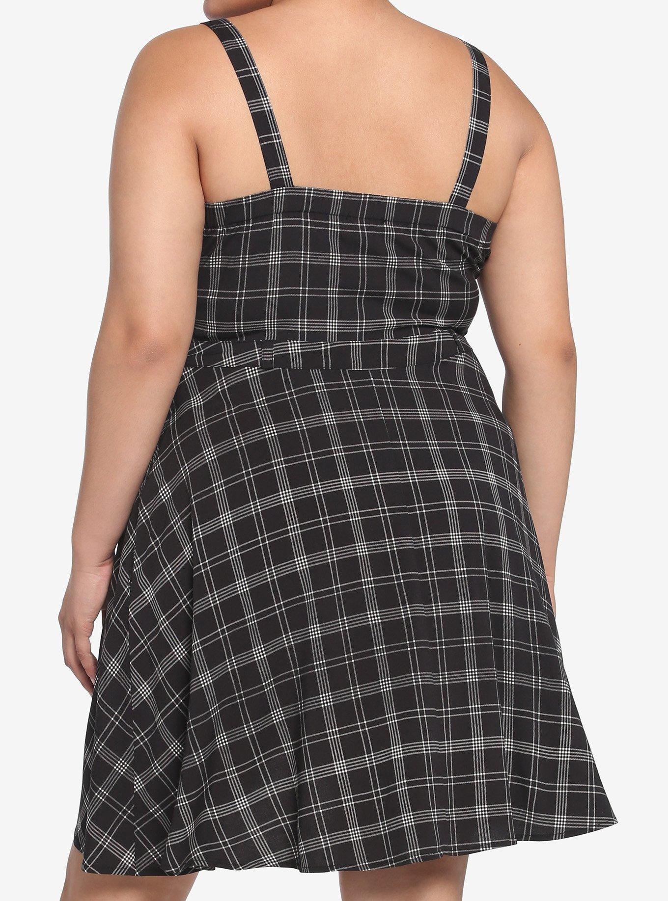Black & White Plaid Chain Skater Dress Plus Size, PLAID - WHITE, alternate