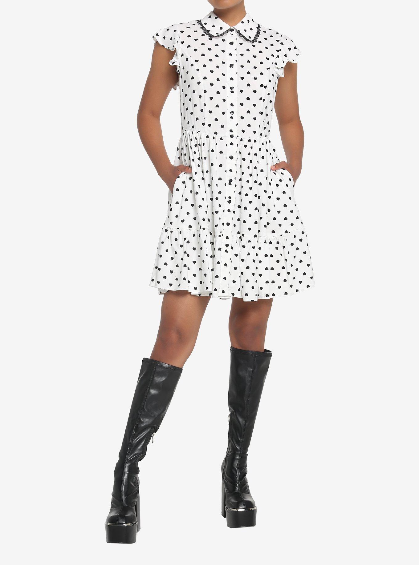 White & Black Heart Collar Dress, IVORY, alternate