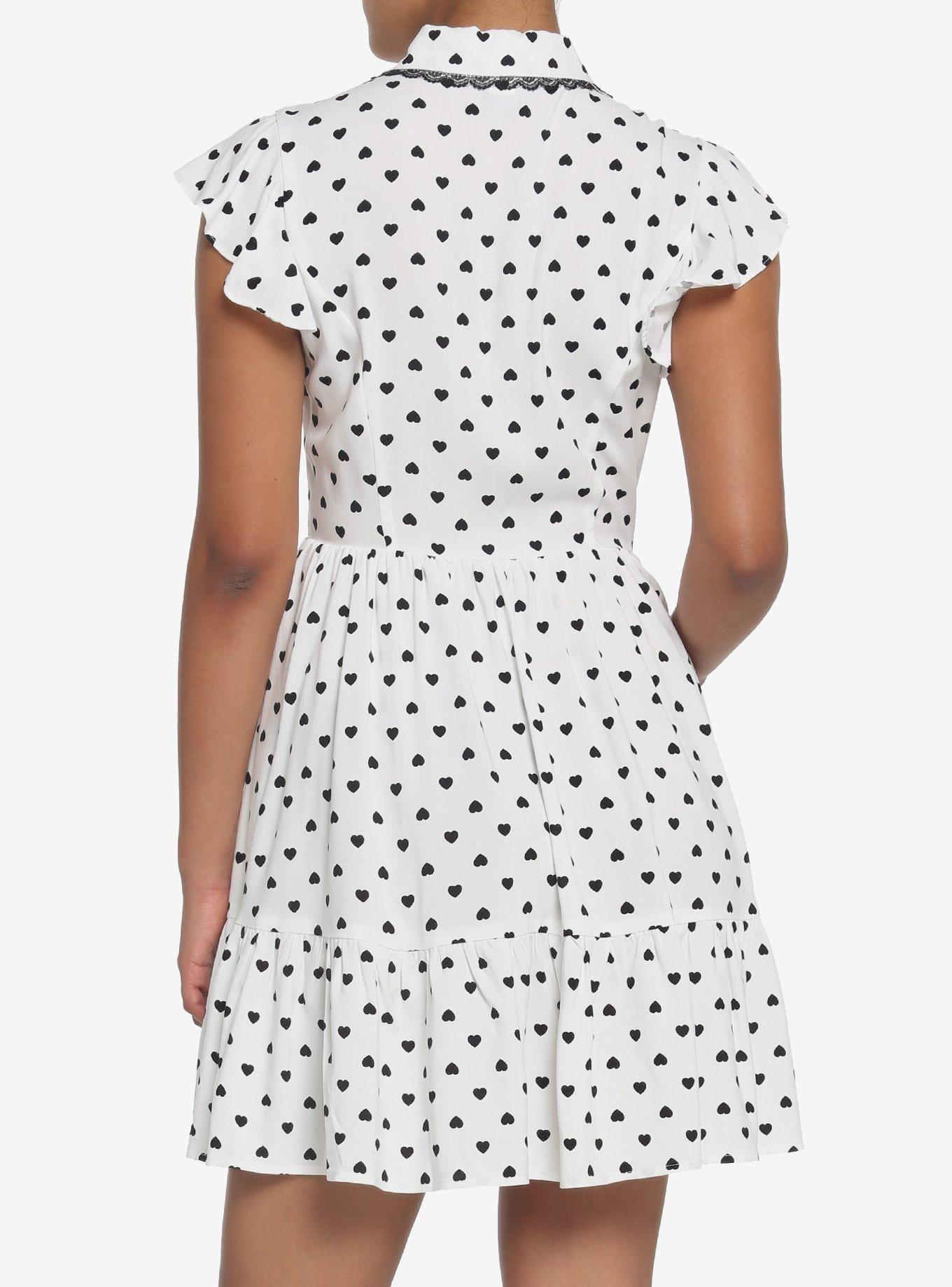 White & Black Heart Collar Dress, IVORY, alternate