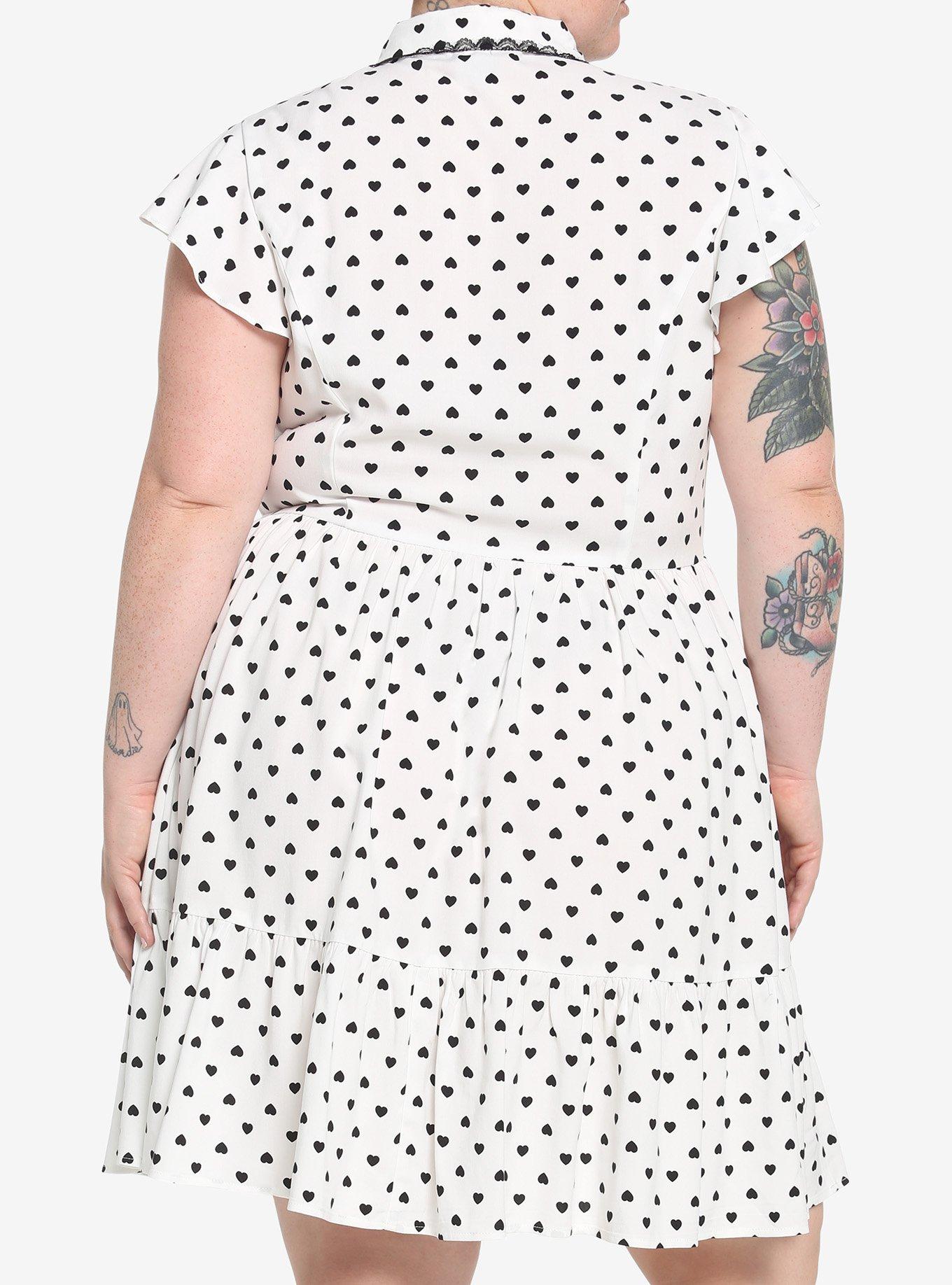 White & Black Heart Collar Dress Plus Size, IVORY, alternate